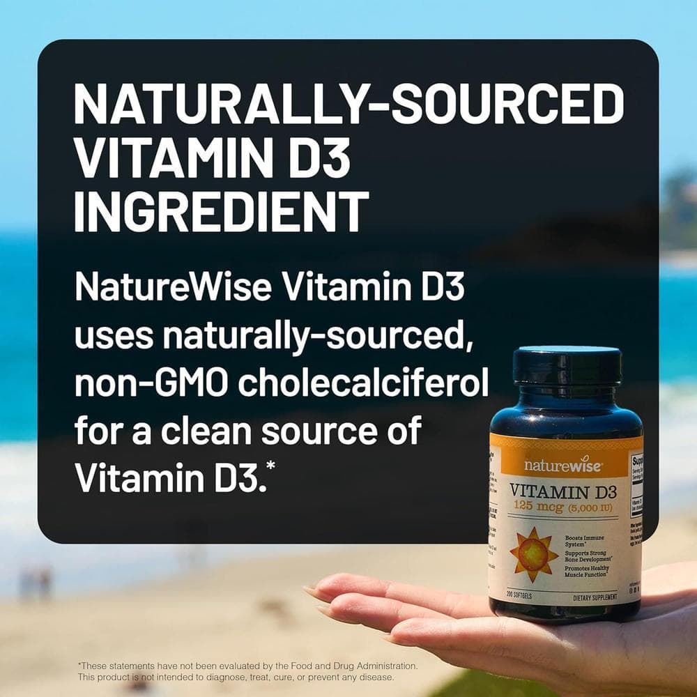 Vitamina D3 de NatureWise para apoyo inmunológico, muscular y óseo, sin GMO ni gluten, en aceite de oliva orgánico