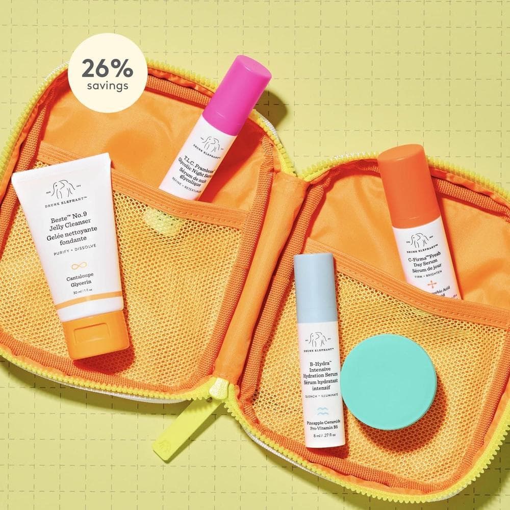 Drunk Elephant The Littles Kit: 5 esenciales AM y PM de viaje, cuidado clínico limpio y libre de crueldad