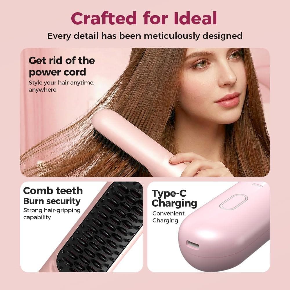 Go Brush - Pro inalámbrico con calor rápido, 3 ajustes de temperatura, cuidado iónico y cerámico, USB-C recargable